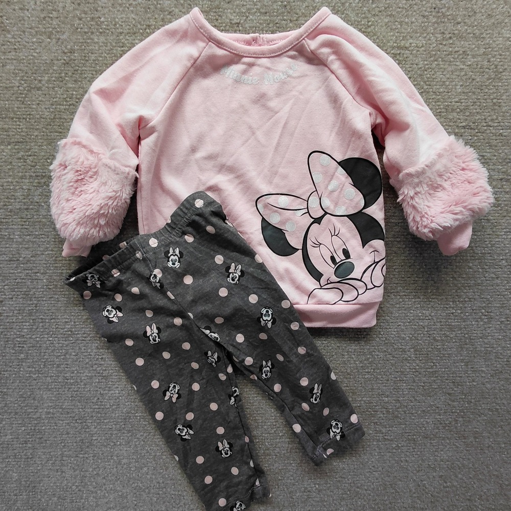 Disney Baby Minnie Mouse Girl Soft Leggings Shirt Set Outfit 6-9 Month Pink